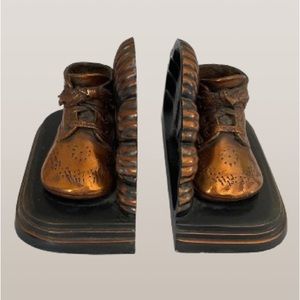 Vintage bronze baby shoes book ends